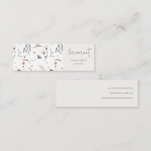 Floral Blue Rust Script die de "Stud Hoop Holder"  Mini Visitekaartje (Voorkant / Achterkant)