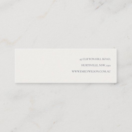 Floral Blue Rust Script die de "Stud Hoop Holder"  Mini Visitekaartje (Achterkant)