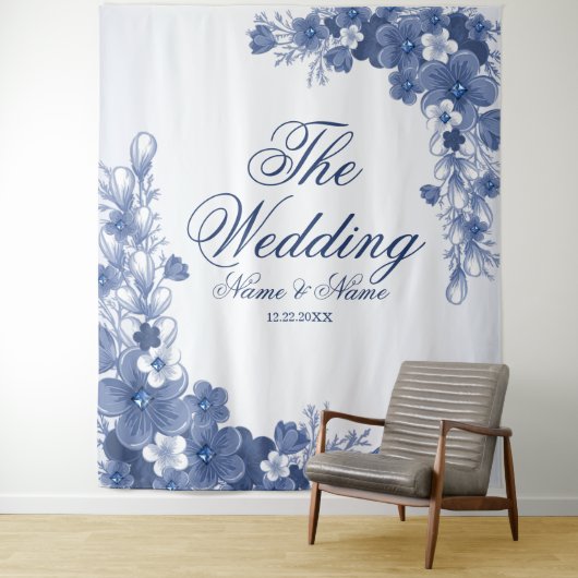 Floral Blue Rustic Elegant Wandkleed (In situ)