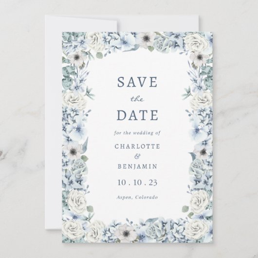 Floral Blue Save The Date (Voorkant)
