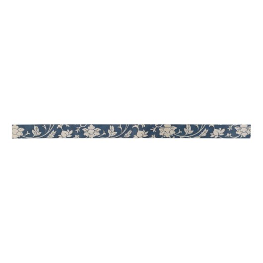 Floral Blue Scroll Chinoiserie Satijnen Lint (Voorkant)