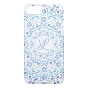 Floral Blue Simple Mandala Circle Minimalist iPhone 8/7 Hoesje