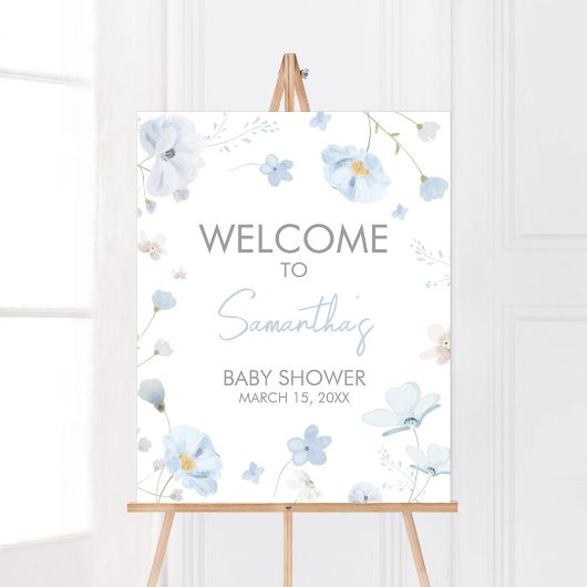 Floral Blue Spring Baby in Bloom Welkom Poster