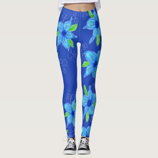 Floral Blue Star Leggings (Voorkant)