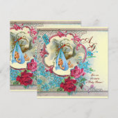 FLORAL BLUE STORK BOY BABY SHOWER PINK ROSES White Kaart (Voorkant / Achterkant)
