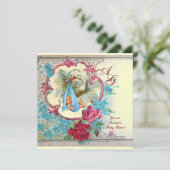 FLORAL BLUE STORK BOY BABY SHOWER PINK ROSES White Kaart (Staand voorkant)
