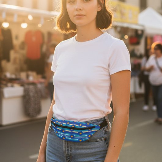 Floral Blue Stripe Fanny Pack , Print Cut Sew Bag Heuptasje