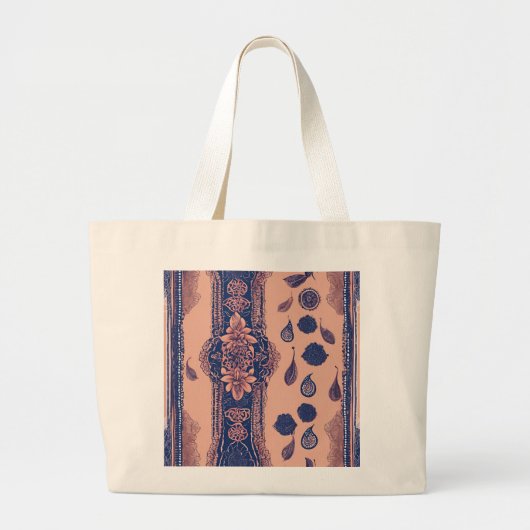 Floral Blue Stripes AI kunst Grote Tote Bag (Voorkant)
