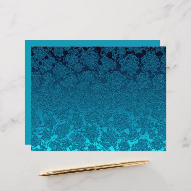 Floral Blue Succulent Print Pattern Metallic (Voorkant / Achterkant in situ)
