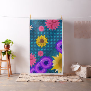 Floral Blue Sunflower Fabric Stof