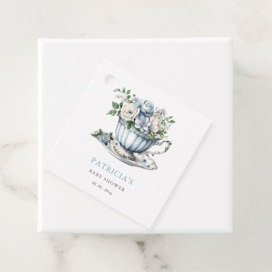 Floral Blue Tea Party Boy Baby shower Bedankjes Labels (In situ)