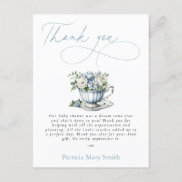 Floral Blue Tea Party Boy Baby shower Bedankt Briefkaart