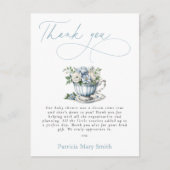 Floral Blue Tea Party Boy Baby shower Bedankt Briefkaart (Voorkant)