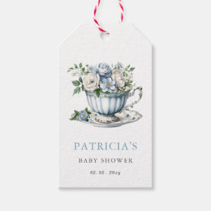 Floral Blue Tea Party Boy Baby shower Cadeaulabel