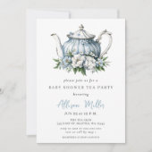 Floral Blue Tea Party Boy Baby shower Kaart (Voorkant)