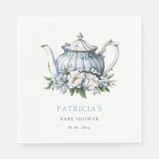 Floral Blue Tea Party Boy Baby shower Servet (Voorkant)