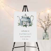 Floral Blue Tea Party Boy Baby shower Welkomstbord