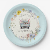 Floral Blue Truck Baby Boy in Bloom Paper Borden Papieren Bordje (Voorkant)