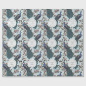 Floral Blue Verloving Pauw Cadeaupapier (Vlak)