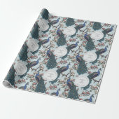 Floral Blue Verloving Pauw Cadeaupapier (Uitgerold)