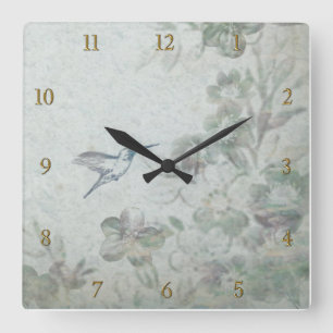  Floral Blue Vierkante Klok