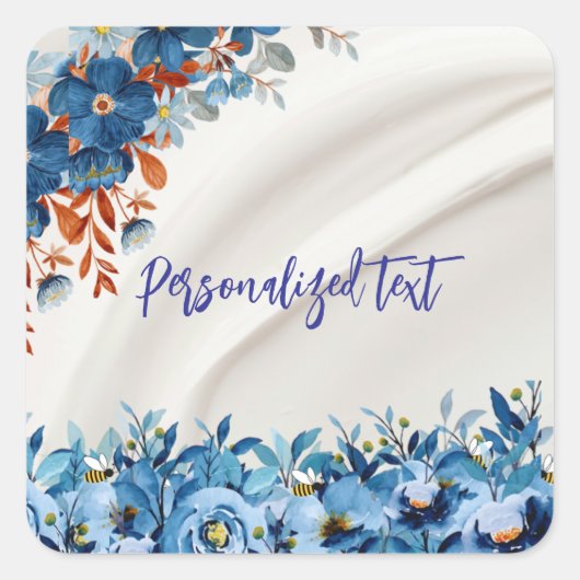 Floral Blue Vierkante Sticker (Voorkant)