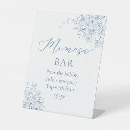 Floral Blue Vrijgezellenfeest Mimosa Bar Reclamebord Met Voetstuk