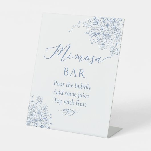 Floral Blue Vrijgezellenfeest Mimosa Bar Reclamebord Met Voetstuk (Voorkant)