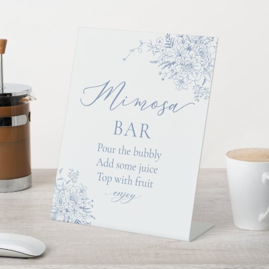 Floral Blue Vrijgezellenfeest Mimosa Bar Reclamebord Met Voetstuk (Insitu)