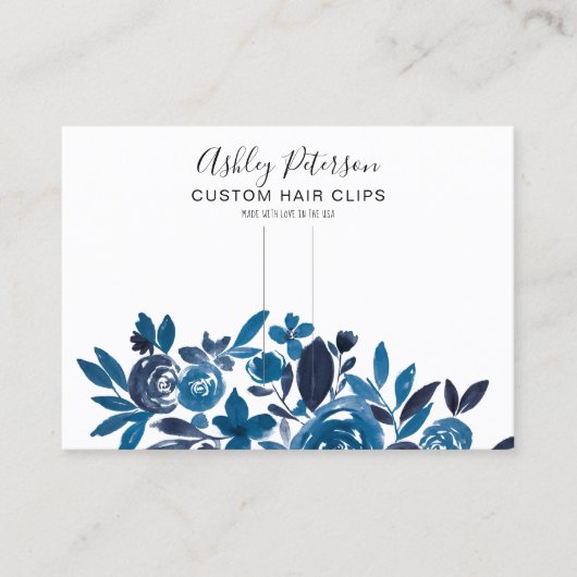 Floral blue waterverf haarklemweerkaatscherm visitekaartje (Voorkant)