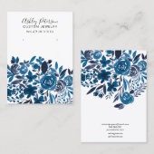 Floral blue waterverf juwelen oorscherm visitekaartje (Voorkant / Achterkant)
