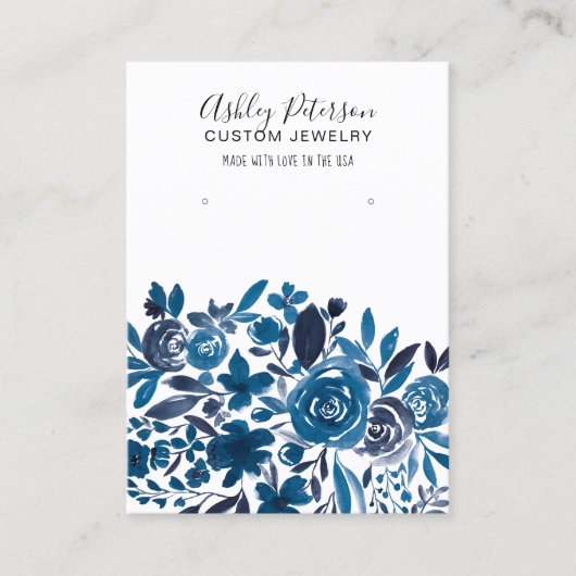 Floral blue waterverf juwelen oorscherm visitekaartje (Voorkant)