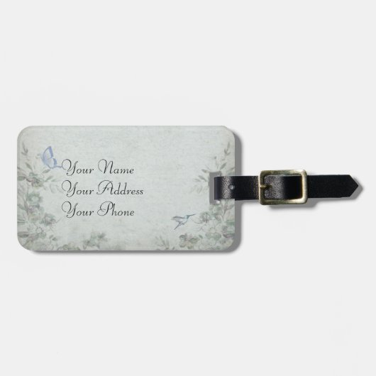 Floral Blue Wedding Bagagelabel (Voorkant horizontaal)