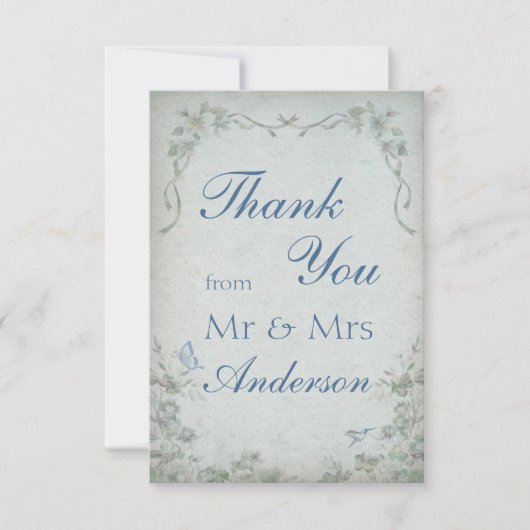  Floral Blue Wedding Bedankt (Voorkant)