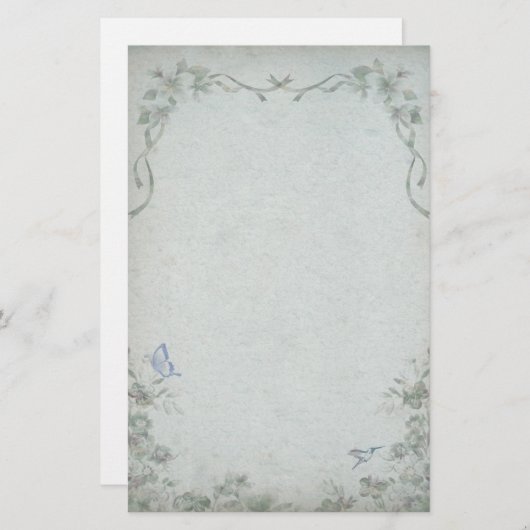  Floral Blue Wedding Briefpapier (Voorkant / Achterkant)