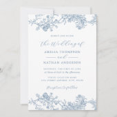 Floral Blue Wedding Kaart (Voorkant)