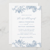  Floral Blue Wedding Kaart (Voorkant / Achterkant)