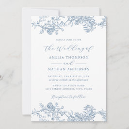  Floral Blue Wedding Kaart