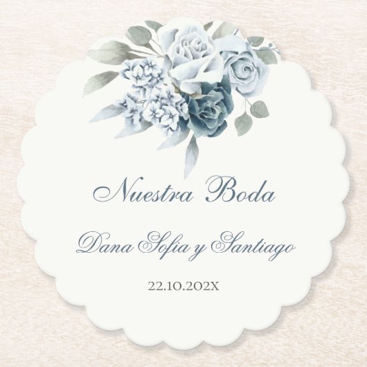 Floral Blue Wedding Kartonnen Onderzetters (Voorkant)