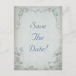 Floral Blue Wedding Save the Date Aankondigingskaart