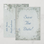 Floral Blue Wedding Save the Date Aankondigingskaart (Voorkant / Achterkant)