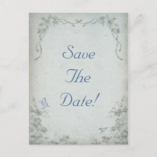 Floral Blue Wedding Save the Date Aankondigingskaart (Voorkant)