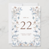 Floral Blue Wedding Table Number (Voorkant)