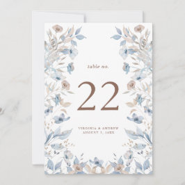 Floral Blue Wedding Table Number