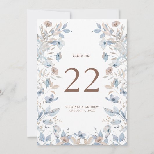 Floral Blue Wedding Table Number (Voorkant)
