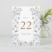 Floral Blue Wedding Table Number (Staand voorkant)