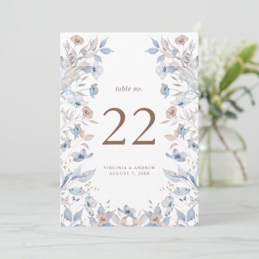 Floral Blue Wedding Table Number (Staand voorkant)