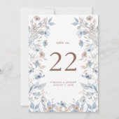 Floral Blue Wedding Table Number (Achterkant)