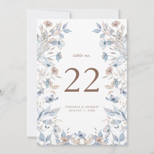 Floral Blue Wedding Table Number (Achterkant)