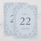 Floral Blue Wedding Table Number (Voorkant / Achterkant)